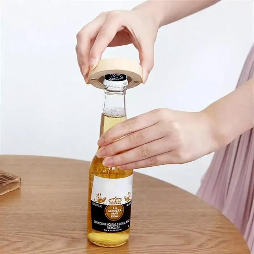 

Blank DIY Wooden Round Shape Beer Bottle Opener Coaster Fridge Magnet Decoration Magnetic Refrigerator Magnets sxa27