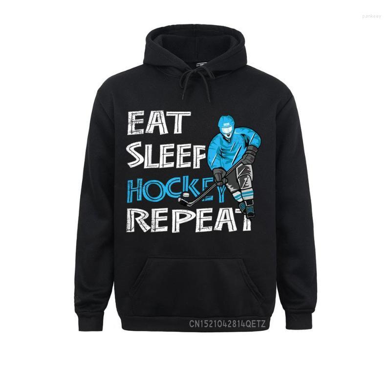 

Men' Hoodies & Sweatshirts Eat Sleep Hockey Repeat Top For Boys And Men Funny Chic Long Sleeve Print Clothes CompanyMen, White