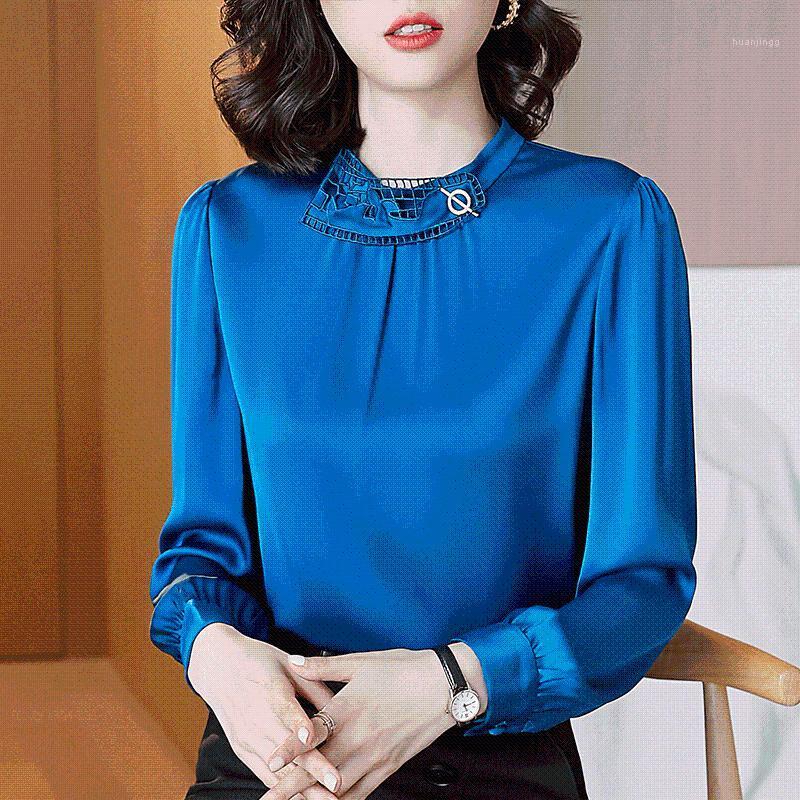 

Fashion High Quality Genuine Silk Blouses For Women Spring Autumn 2022 Elegant Female Shirts Tops Woman Ropa Mujer Zjt2433 Women, Blue