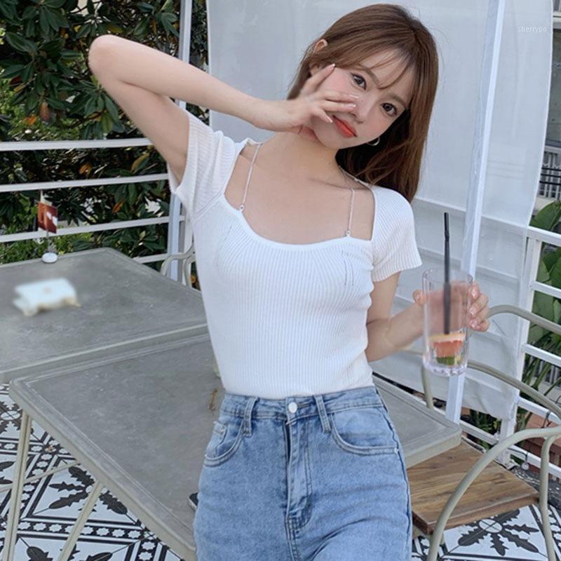 

Women's T-Shirt Jlong Sexy Girlfriend Honey Ice Silk Knit Women Short Sleeve, Beige