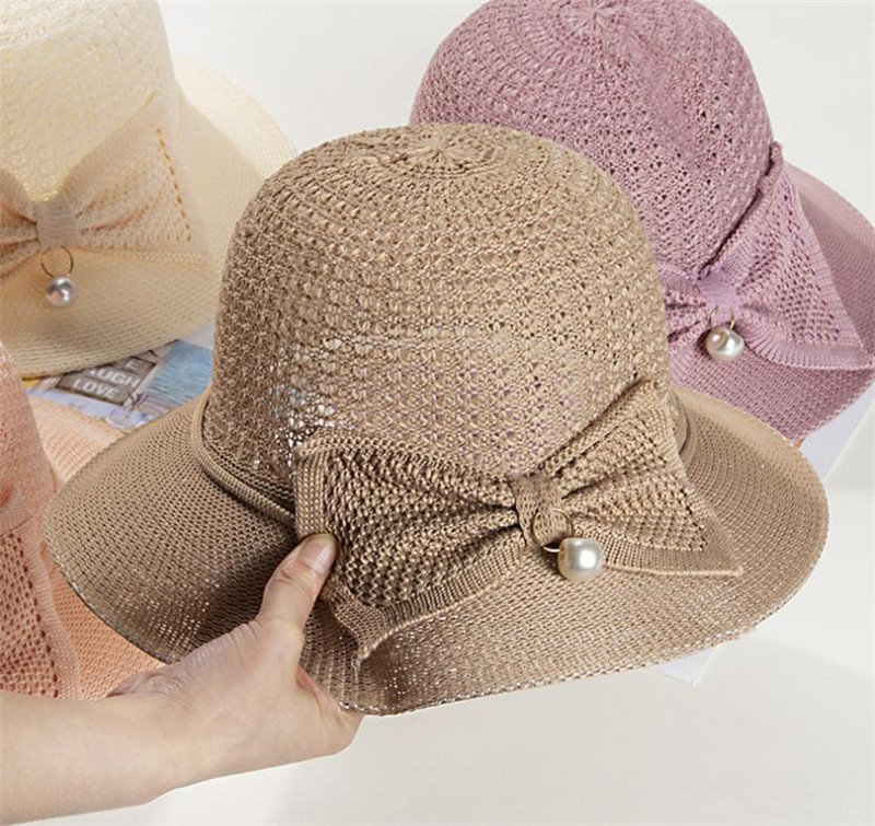 

Women Summer Shade Breathable Sun Hat Foldable Bow Big Brim Straw Hat Outdoor Travel Beach Sunscreen Bucket Cap de516, Multi
