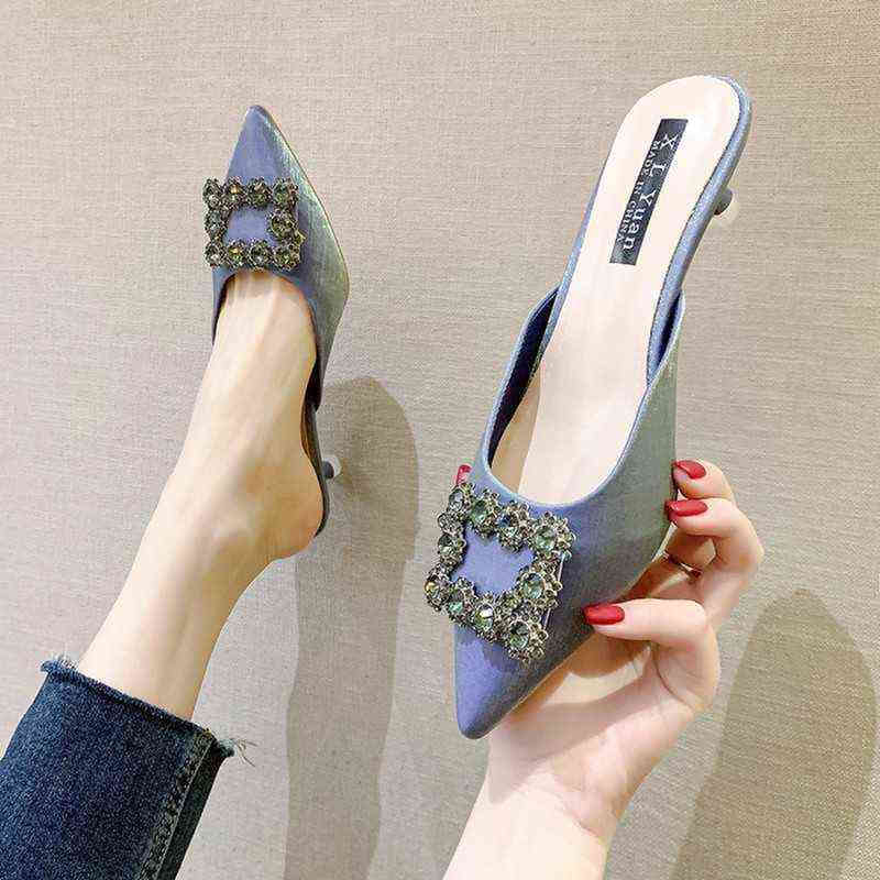 Pantoufles Orange bout pointu femmes chaussures De mariage De mariée strass cristal pompes peu profondes Stiletto sandales à talons hauts Zapatos