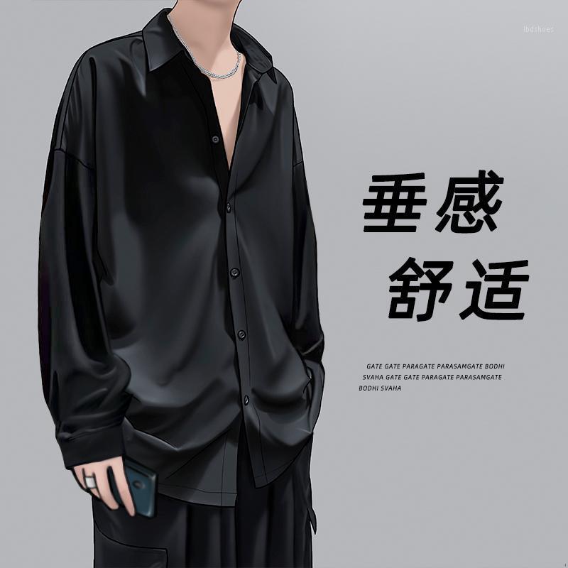 

Men's Casual Shirts Long Sleeve Men Ice Silk Fashion Solid Plus Size 3XL Social Formal Business Handsome Korean Leisure Basic Simple CamisaM, White