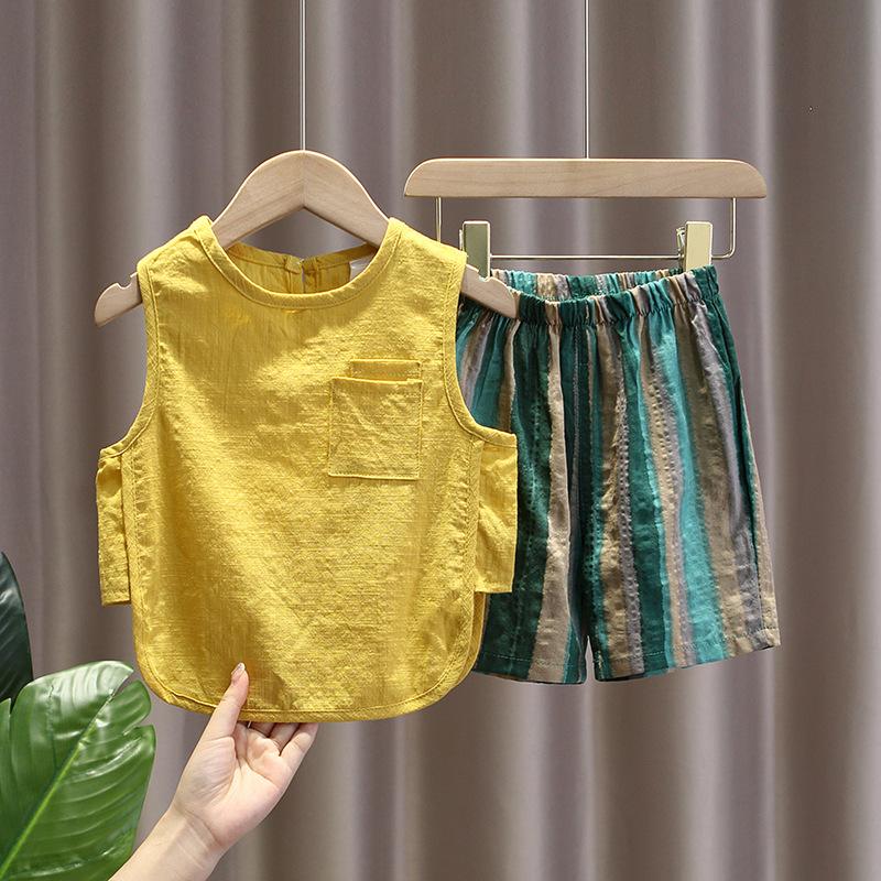 

Clothing Sets Baby Boy Summer Clothes Kids Outfits Vest T-shirt Shorts Suit For Toddler Boys Child Thin Cool Loose SetsClothing, Yellow