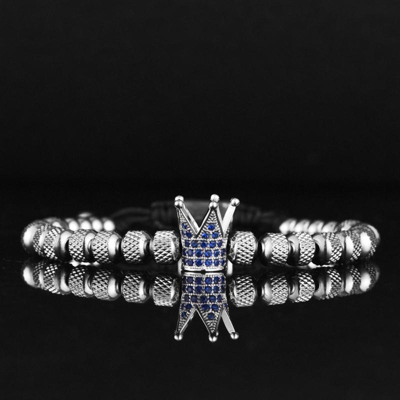 

Charm Bracelets Arrive Royal Micro Pave Blue CZ Crown Bracelet Men Stainless Steel PulseirasOpen Adjustable Jewelry DropCharm
