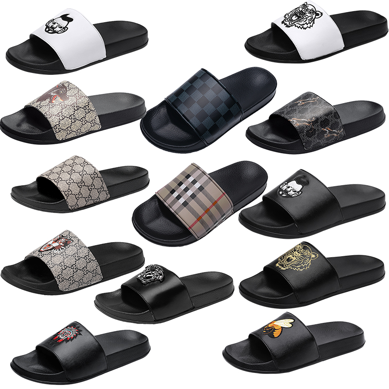 

Luxury Men Slides Shoes Slippers Summer Sandals Beach Slide Flat Designer Classic Checkered pattern Print Avatar Flip Flops Sneakers Size 39-46, 629 white