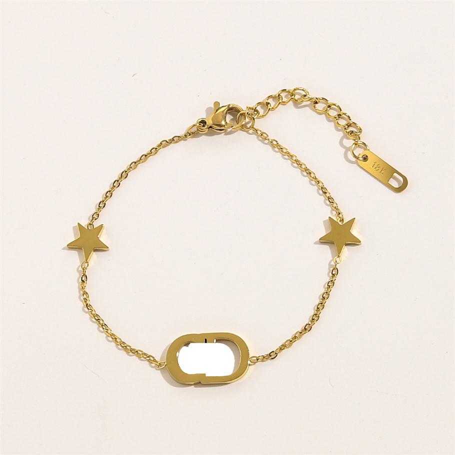 

18K Gold Plated Fashion Star Brand Letter Chain Bracelet Luxurys Jewerly Designer Design Womens Gift Simple Stainless Steel Charm 259Z