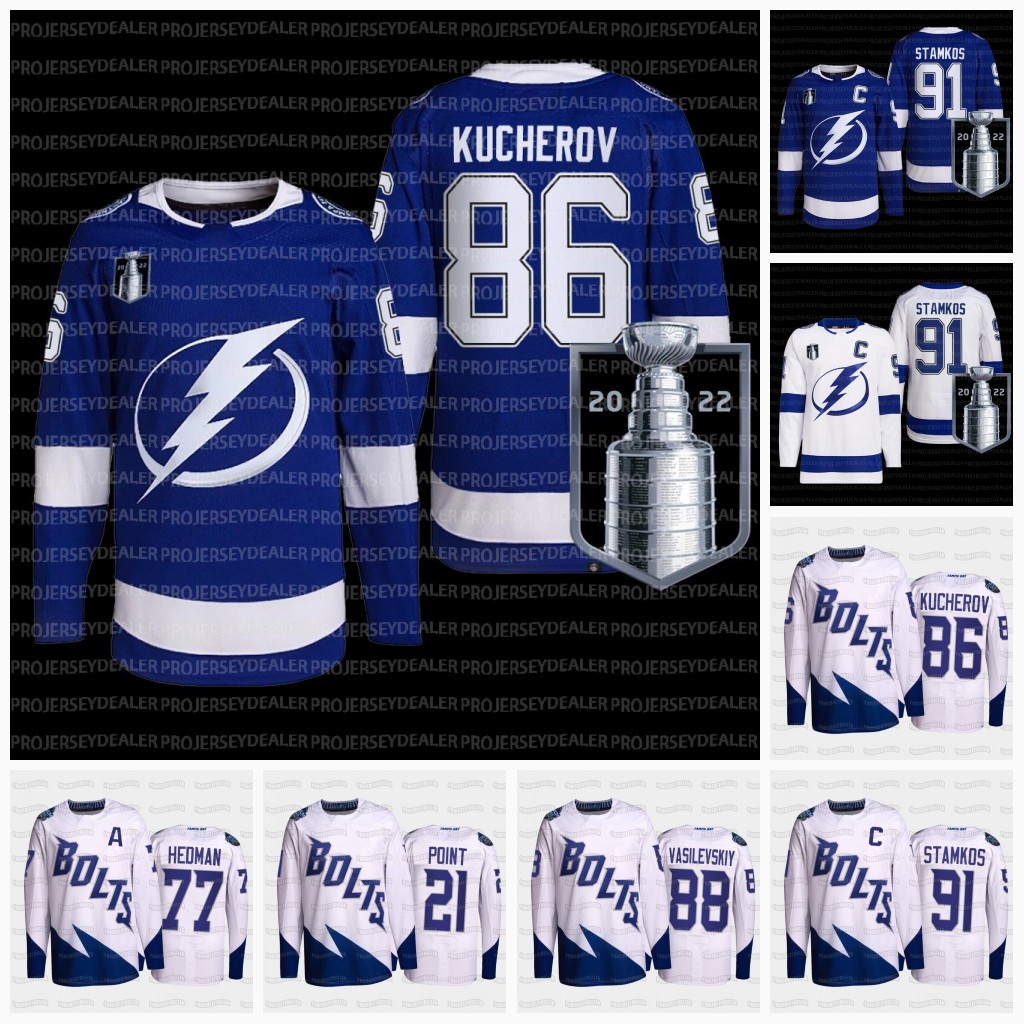 

Tamapa Bay 86 Nikita Kucherov 2022 Stanley Cup Final Lightning Jersey Andrei Vasilevskiy Brayden Point Hedman Steven Stamkos Brian Elliott Gourde Killorn Palat, White mens s-3xl