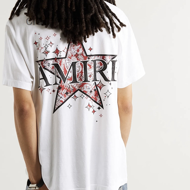 

Designer Amirss t Shirt 2022 Mens Fashion Short Sleeve Cashew Flower Five Pointed Star Print High Street Loose Simple Casual Couple Half T-shirt Men' Jtff, White