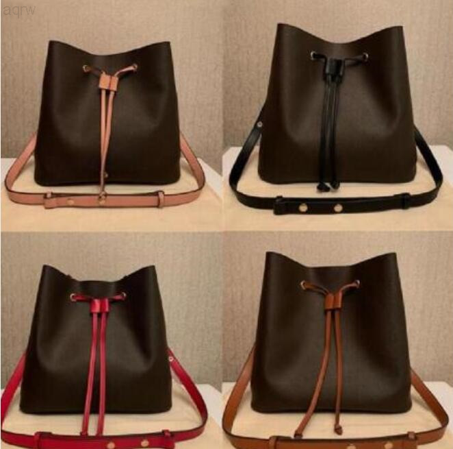 

High Quality Leather Women Neonoe Handbag Luxury Designer Bucket Bag Brand Cosmetic Crossbody Shoulder Bags Adjustable Strap, Red