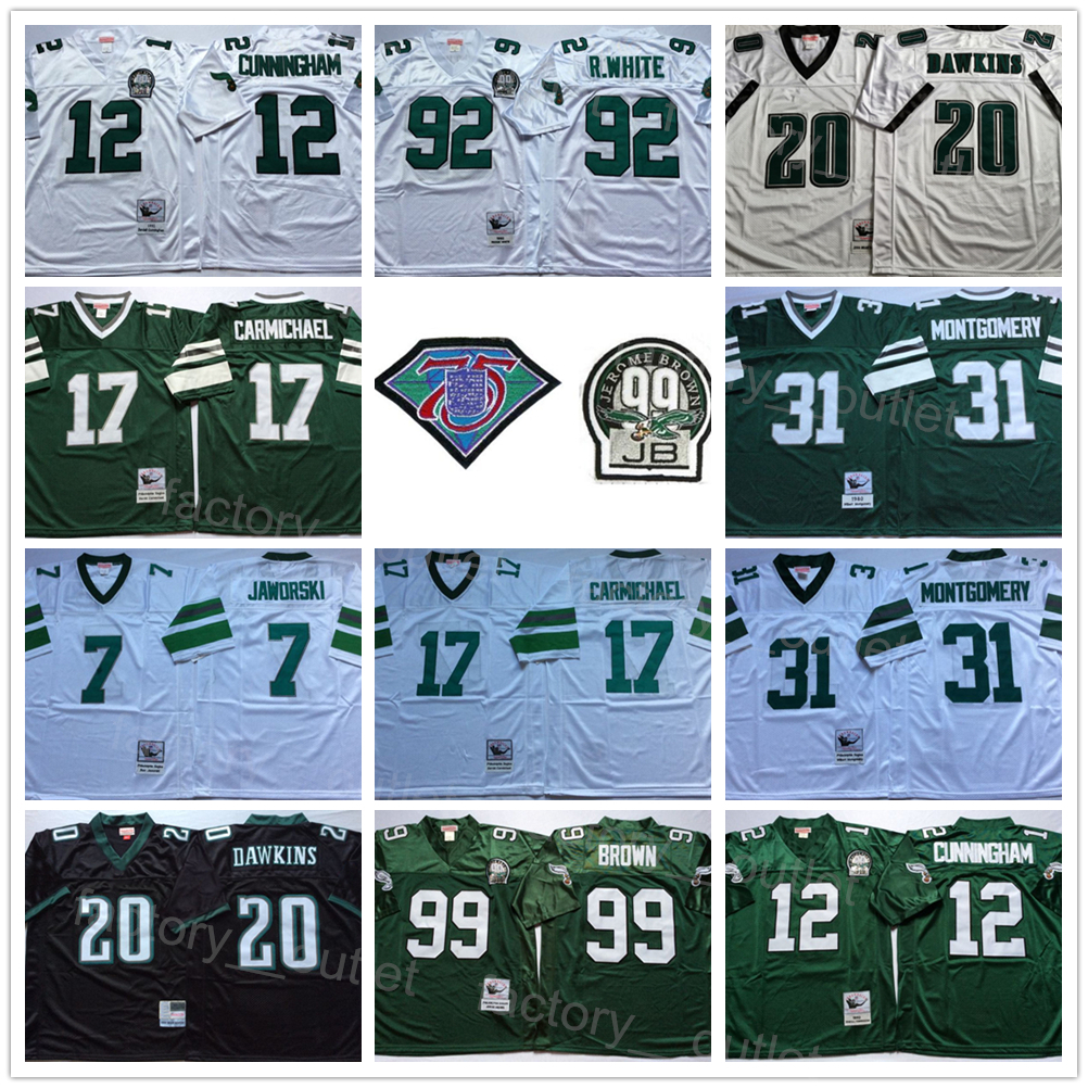 

1992 99 JB Vintage Mitchell and Ness 75th Football 12 Randall Cunningham Jersey 92 Reggie White Jerome Borwn Wilbert Montgomery Harold Carmichael Seth Joyner ncaa, Green