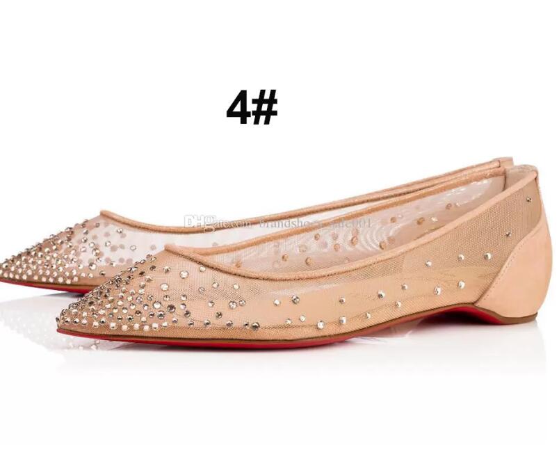 

With Box Flat Shoes Spring Summer Elegant Styles Women Rhinestone high Heels Red Bottoms Crystals Pointed Toe Mesh Pumps Soles PVC Spikes Shoe, 1#