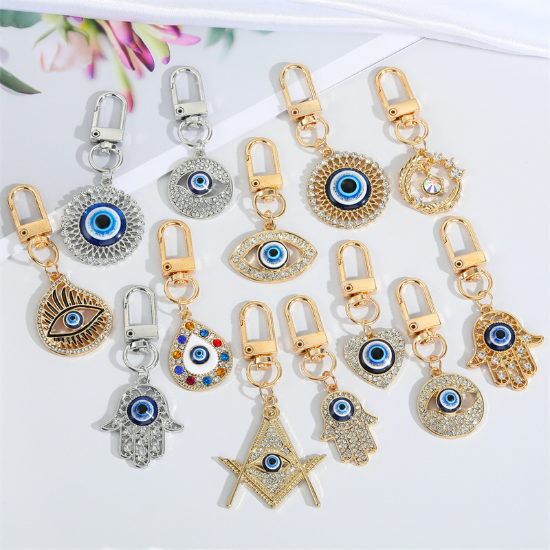 

Rainbow Hand Keychain Key Ring For Friend Lovers Bling Heart Blue Eye Bag Car Box Key Accessories