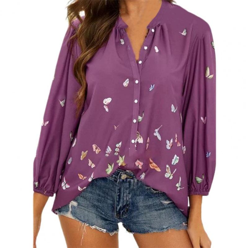 

Women's Blouses & Shirts Women V Neck Casual Oversized Butterfly Print Loose Blouse Elegant For Fall Top 2022 Fashion, Blue