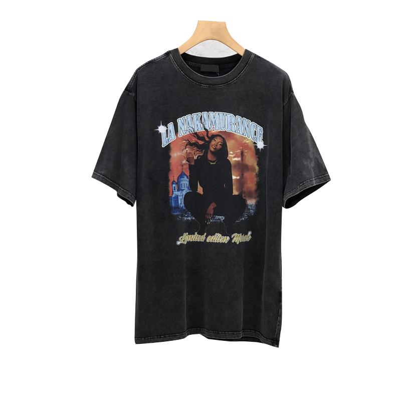 

22ss Spring Summer t shirt USA Vintage Tee Men Women Short Sleeve High Qualiy Casual Tshirt, Washed black