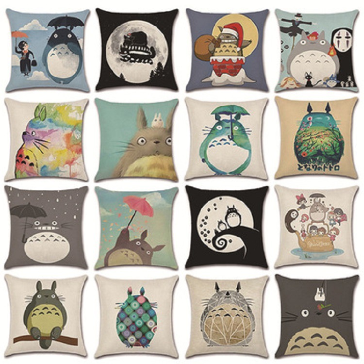 44cmX44cm Decorative Pillow Home Cute Totoro Printed Cotton Linen Waist Throw Pillows Case Pillow Cover Cushion-image-783735374