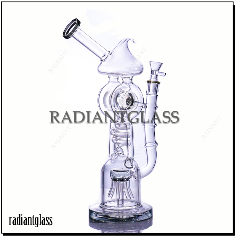 

12 inches Recycler Bong Dab Rigs Big Glass bongs Thick Water Pipes Tobacco Hookahs With 14mm Bowl