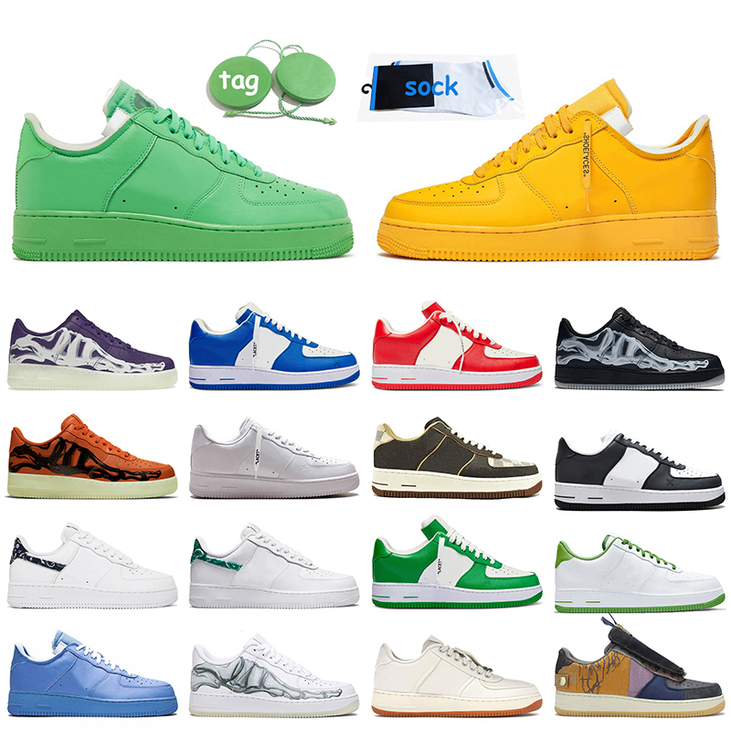 

Designer Airforces 1 women mens running shoes offs white black Light Green Spark University Gold Skeleton Printing Brown Travis Scotts Forces sneakers trainers, B60 low black 36-45