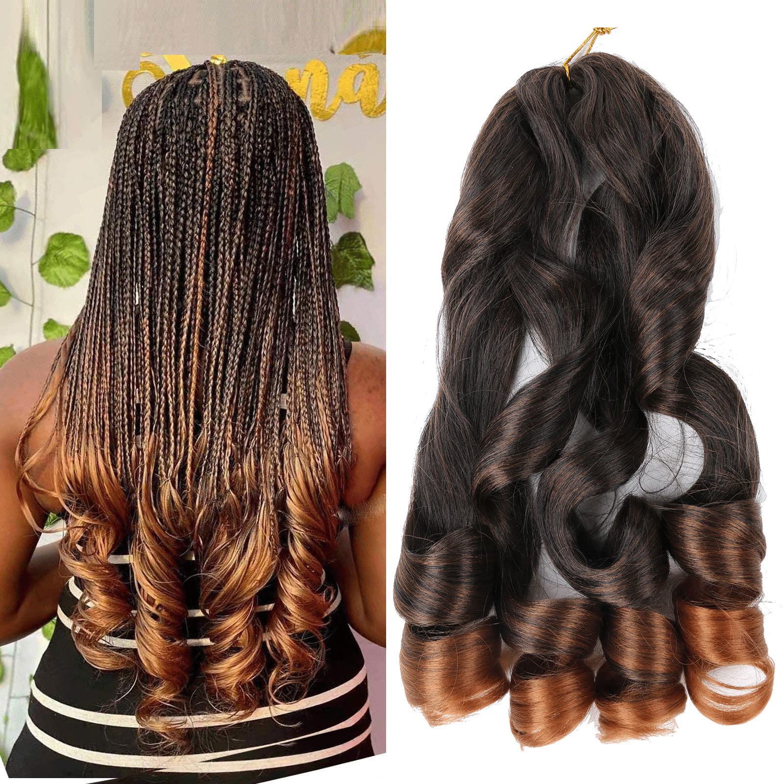 

22" Synthetic Loose Wave Spiral Curl Braid Hair 75g/pcs Ombre Pre Stretched Crochet Braiding Hair Extensions for Women French Curls LS04, 30