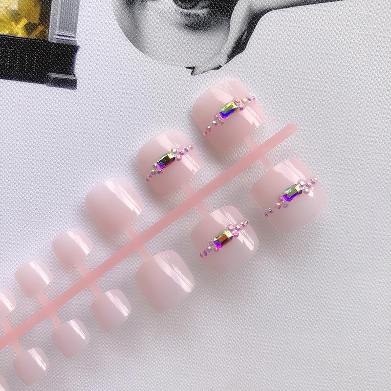 

False Nails 17Sets Full Cover Rhinestone Decoration Short Toenails Mixed 17Colors Handmade Flat Toes Fake NailsToes Nail Art Prud22, F201-01