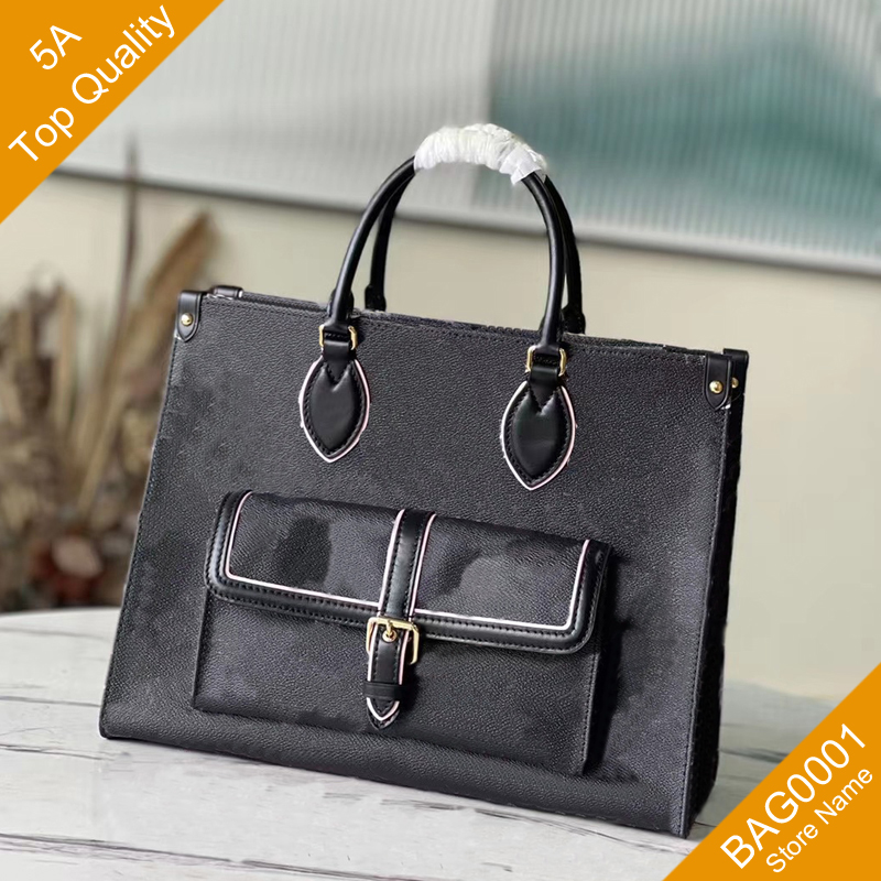 

Tote Bags Women Casual Hand Embroidered jacquard fabric and leather trim M46154 Open Hasp Soft Shoppingbag Shoulderbag With Box B327 BAG0001 5A Top Quality, Black