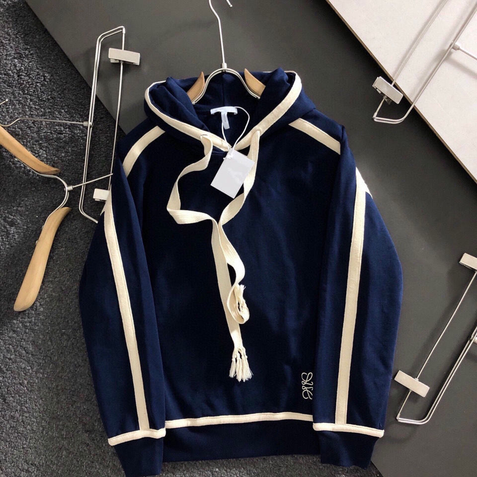 

Hot selling men's outerwear high version LO autumn and winter fashion embroidery tassel drawstring stitching hoodie high quality men's women's thin coat, Blue