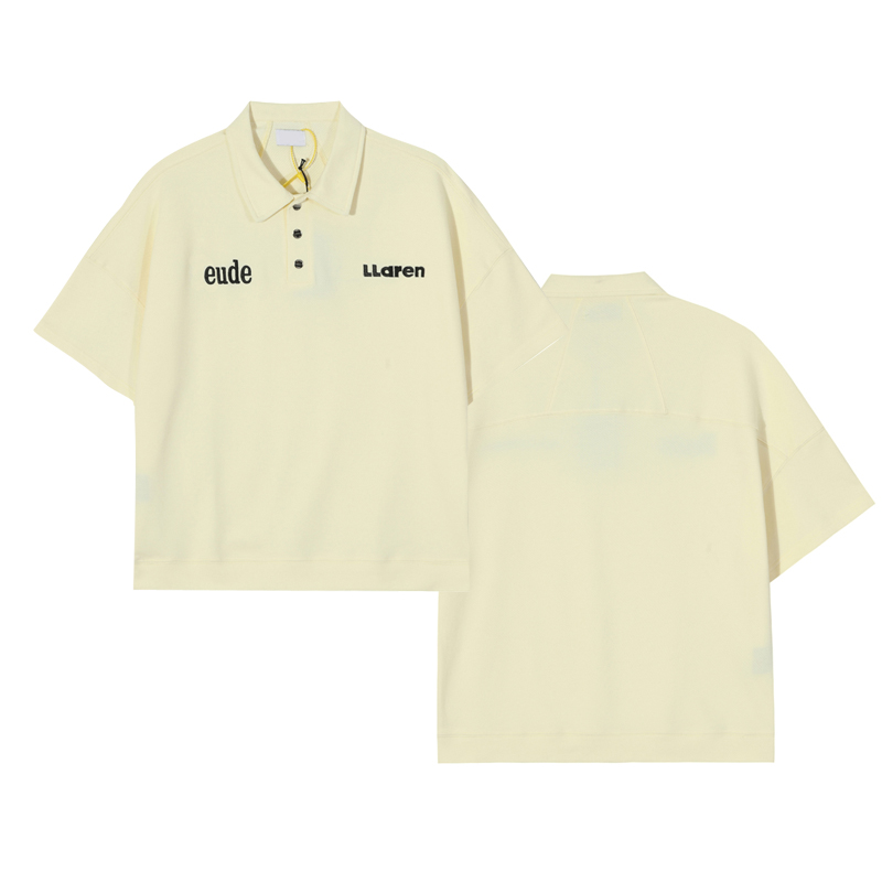 

22SS USA Racing Logo Embroidery Polo Oversize T shirt High Street High Quality Thick Cotton Fabrics Short Sleeve Tee Couple Women Mens Fashion Shirts, Apricot polos only