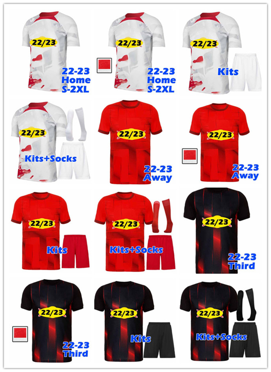 

2022 2023 RBL soccer jerseys Leipziges POULSEN FORSBERG 22 23 Bundesliga SABITZER camisetas de futbol men kids kit socks full sets Football shirt Uniforms black red, 22-23 away patch