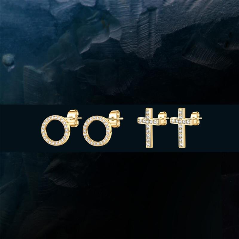 

Stud WeSparking EMO Round Cross Charm With Zircon Earrings Set For Women 2022 Trend Jewelry Items GiftStud