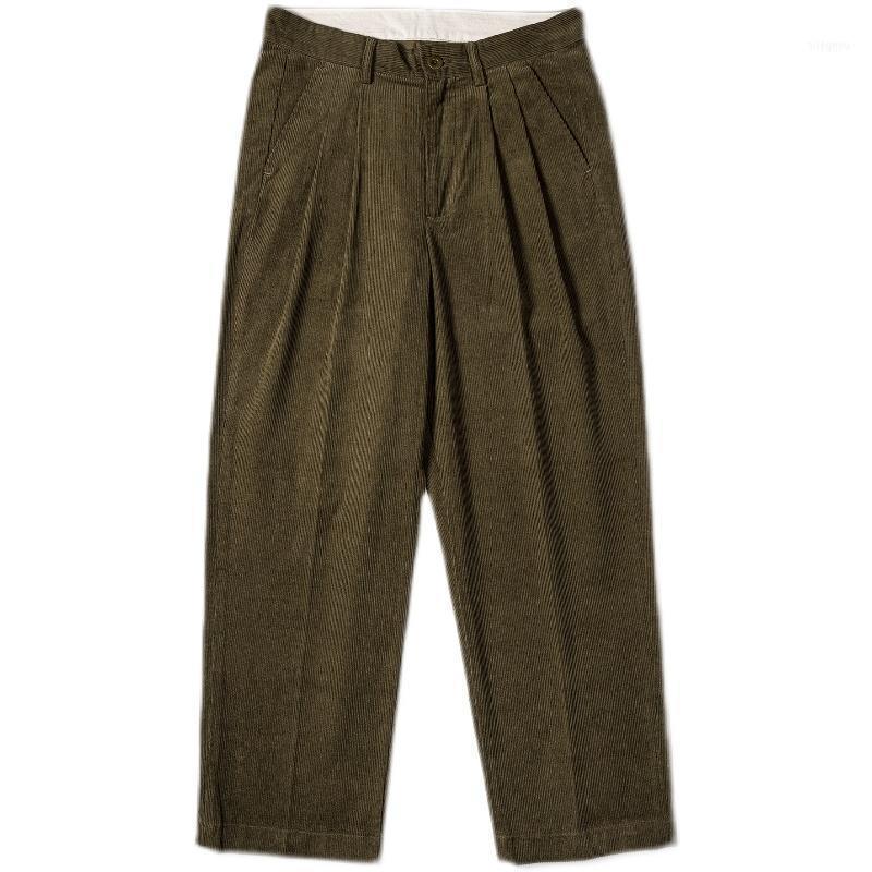 Men's Pants Red Vintage Double Pleated Corduroy Men Every Day Casual Trousers