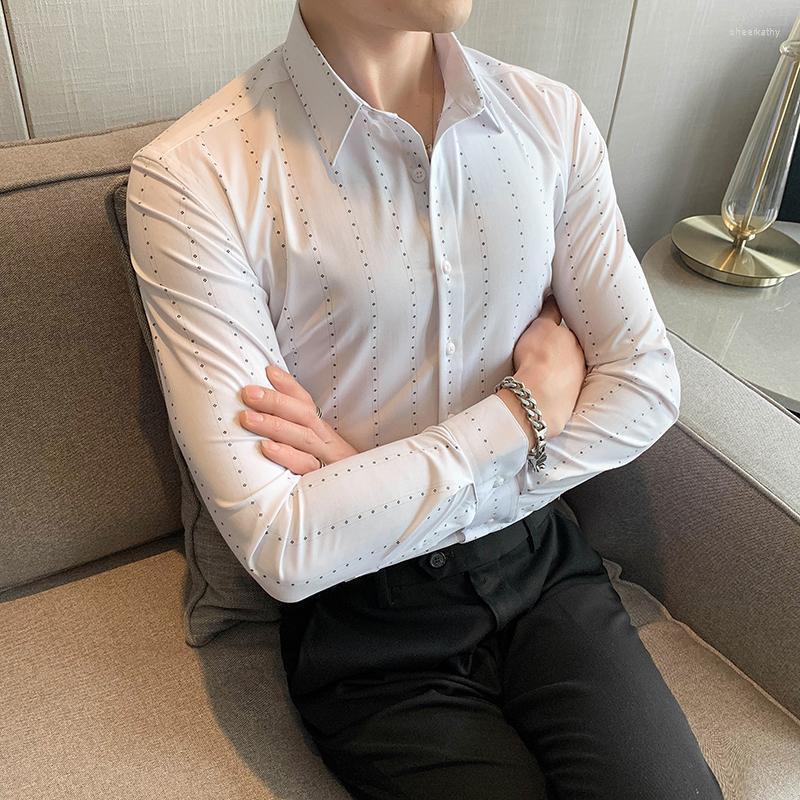 

Men's Casual Shirts Spring Flower Print Men's Long Sleeve Business Formal Dress Shirt Social Party Tuxedo Blouse Male ClothingMen's Chee, White