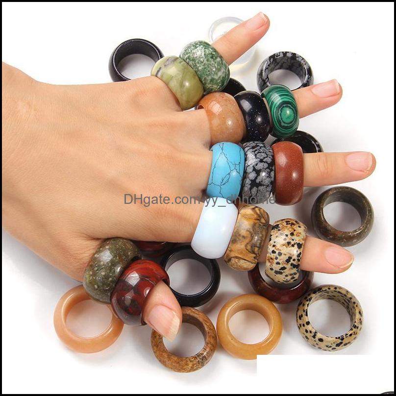 

Solitaire Ring Rings Jewelry Width 12Mm Natural Stone Opal Turquoises Black Onyx Tiger Eye Sodalite Malachite Gift Finger For Women Men Drop