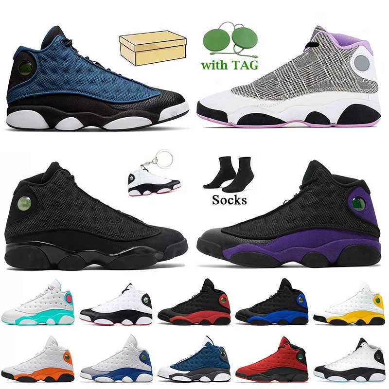 

13s Basketball Shoes Brave Blue JUMPMAN 13 Houndstooth Black Cat Hyper Royal Court Purple Red Flint Women Mens Sports Trainers Bred He got, B33 houndstooth 36-47