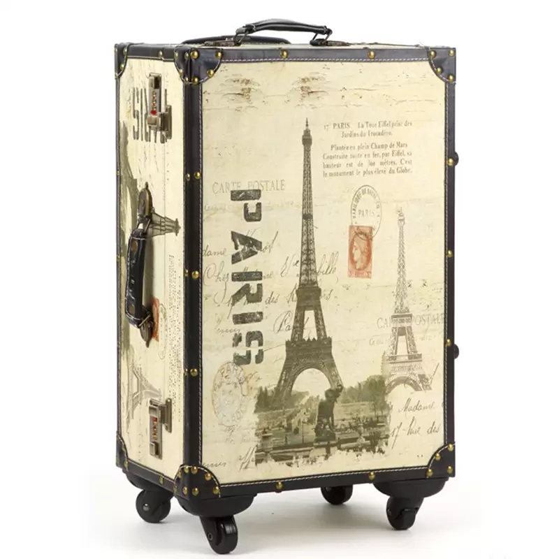 

20,14 Inch Retro Trolley Case,Spinner wheel, leather,Eiffel Tower, waterproof, shock Travel Suitcase,Rolling Luggage bag Card Holders Busine