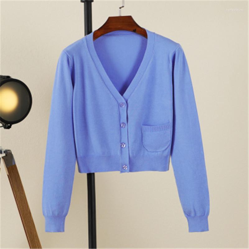 

Women's Knits & Tees Female's Sweaters V-neck Long Sleeve Cardigan High Quality Style Women Solid Regular Sweater Cardigans ZZ687 Perf22, Sky blue