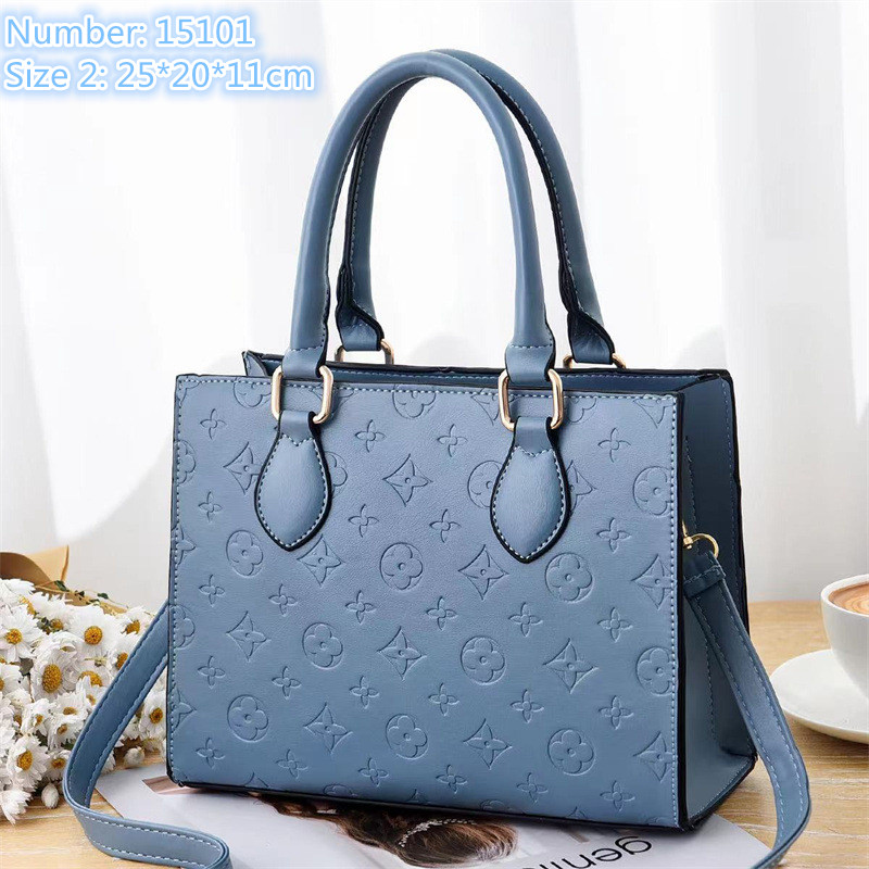 

Wholesale ladies leathers shoulder bags elegant retro embossed handbag large capacity three-layer fashion tote bag trend contrast color stone leather handbags, Grey3-15102