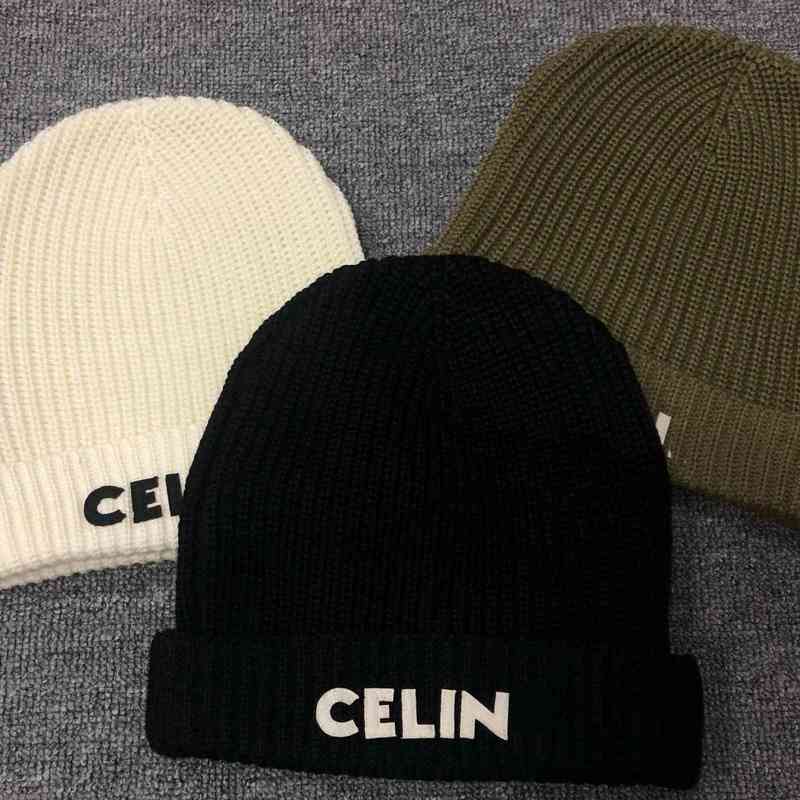 

Celing Wool knitted hat letter embroidered cold men's and women's adjustable, White-one size