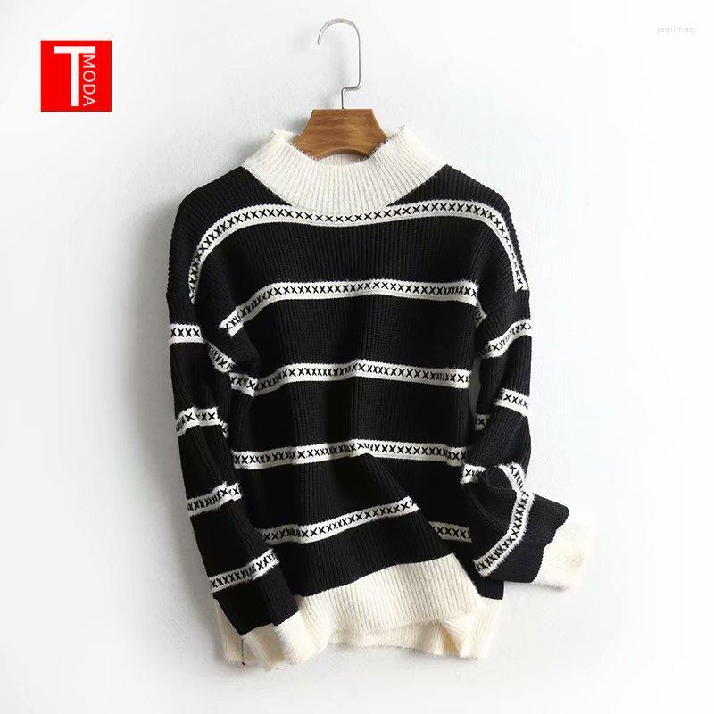 

Women's Sweaters TMODA 2022 Knitted Solid Loose Knit Plus Size White Pullover Ladies Autumn Winter Striped Jumpers Jemi22, Black