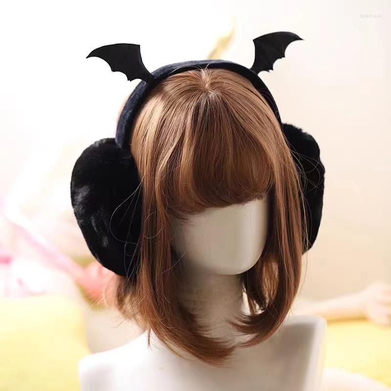 

Berets Gothic Dark Girl Cute Plush Black Bat Wing Warm Earmuffs Women's Lolita Warmer Muff Ear Cover Lovely Headband Accessories FoldBer