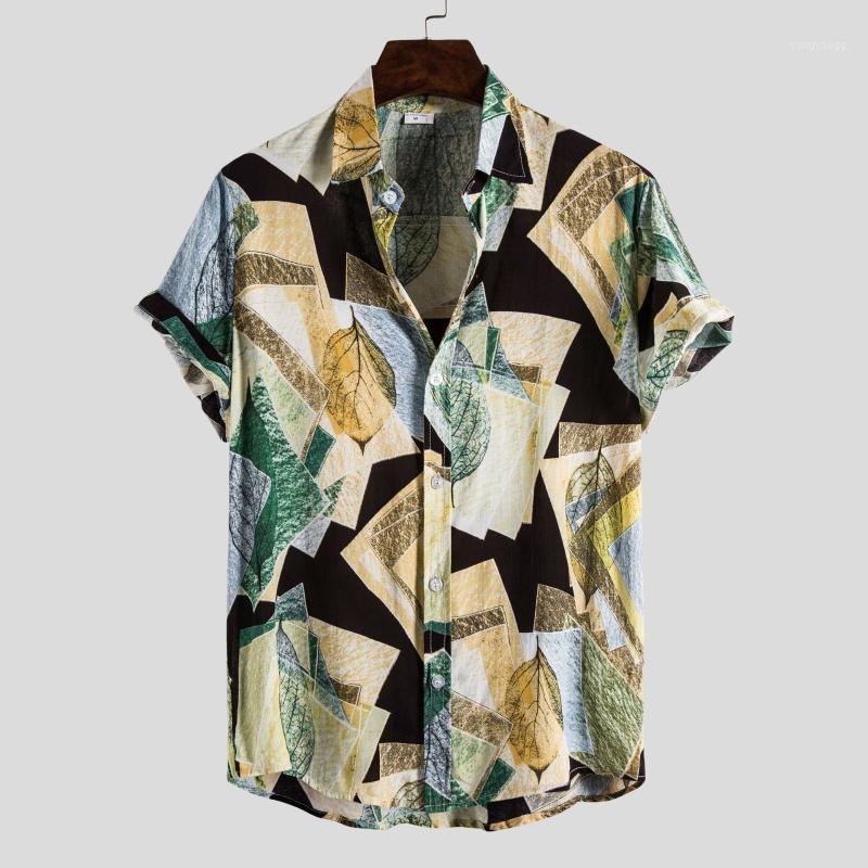 

Men Shirts Short Sleeves Male Clothing Beach Tops Tees Casual Floral Print Summer Vacation Shirt Turn-down Collar 3XL AE609 Men's, Multi