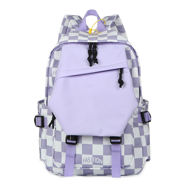 

Ins niche fashionable women backpack Female chess and card grid student Backpacks High capacity high school bag, Blue