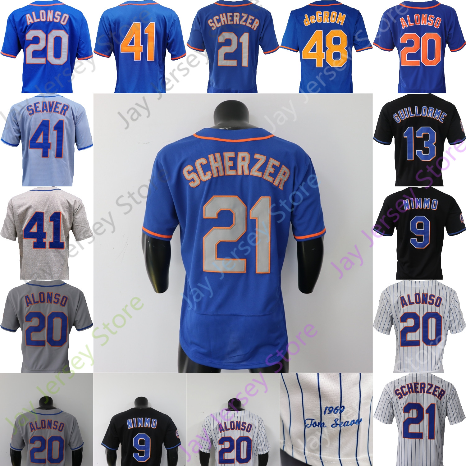 

Brandon Nimmo Jersey Luis Guillorme Pete Alonso Max Scherzer Tom Seaver Jacob deGrom Black Blue Grey White Pinstripe Youth Adult Women, 48 jacob degrom blue orange fans