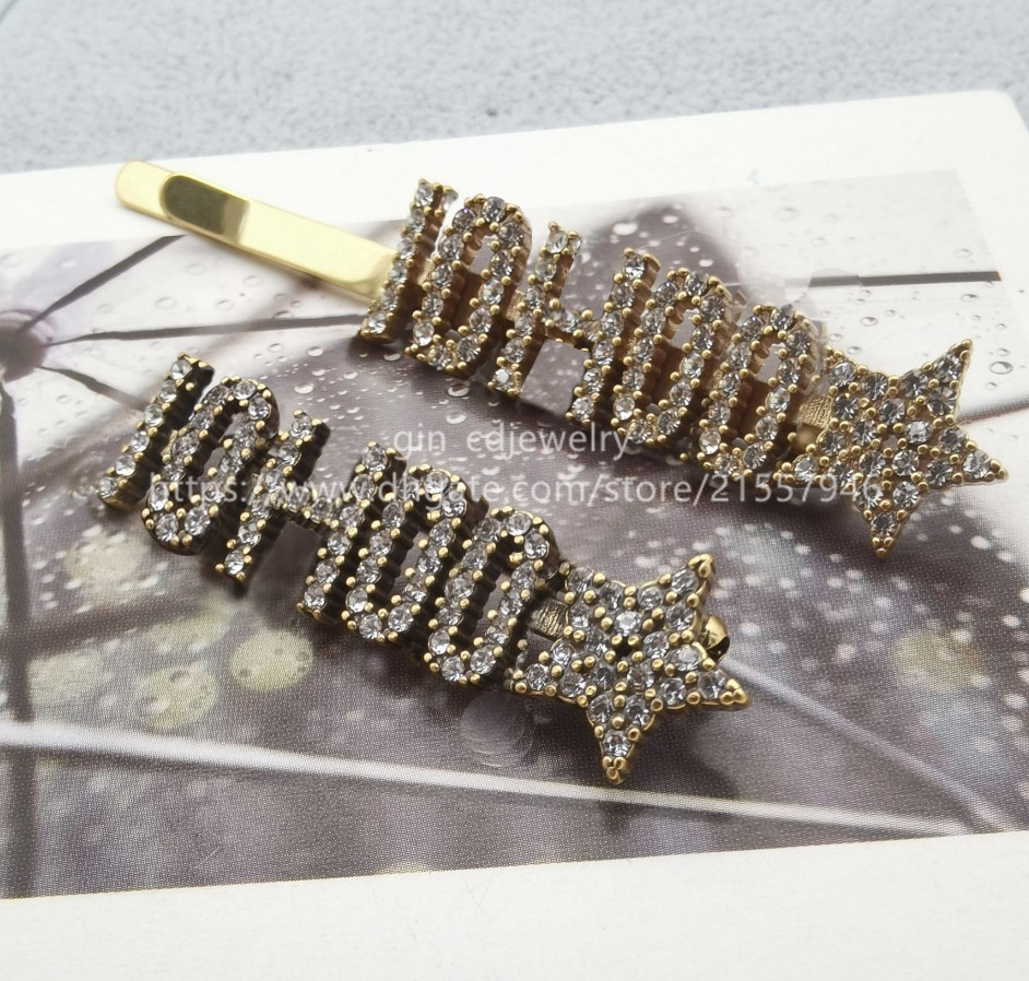 

Designer Diamond Vintage Letters Hair Clips For Couple Engagement Birthday Gifts Fade Free Hair Clips & Barrettes