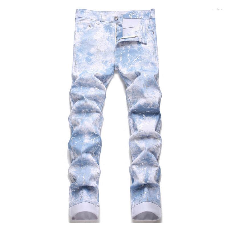 

Men's Jeans Hip Hop Printed Blue Casual Pants Streetwear Harakuju Cotton Denim Trousers For Male VintageMen's