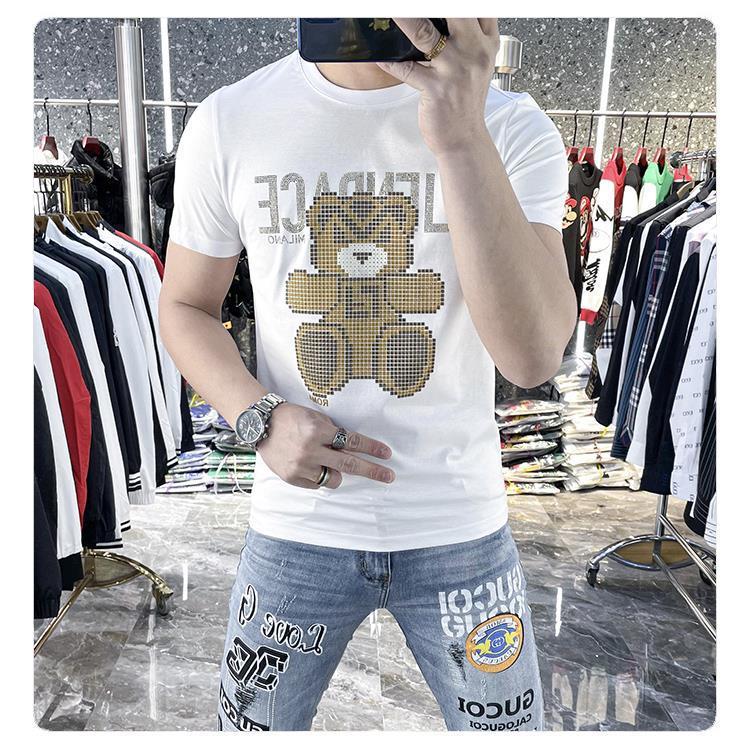 2022 Summer New Tops Men&#039;s T-shirt light luxury leisure cotton slim casual fashion ironed drill short sleeve T-shirt Plus size-image-761081759