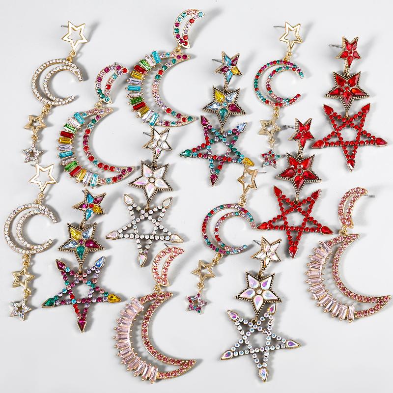 

Dangle & Chandelier Shiny Rhinestone Star Moon Shape Women's Earrings Dinner Party Wedding Fashion Statement Jewelry AccessoriesDangle