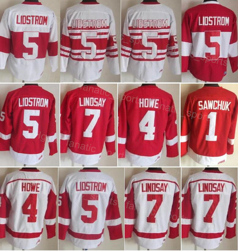 

Men Retro Ice Hockey 1 Terry Sawchuk Jersey Vintage Classic 7 Ted Lindsay 5 Nicklas Lidstrom 4 Gordie Howe 13 Pavel Datsyuk Red White Stitching 75 Anniversary HongYi, 1 red