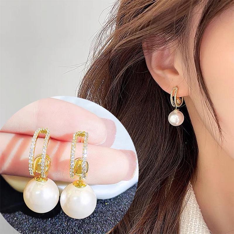 

Dangle & Chandelier Women's Simulation Pearl Pendant Earrings Fashion Trend Detachable Geometric Jewelry 3 Ways To Wear Korean EarringsD