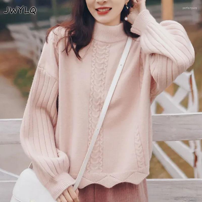 

Women' Sweaters Winter Half Turtleneck Pink Sweater Women Korean Oversized 2022 White Warm Add Velvet Knit Top Slim Soft SweatersWomen' Wo, Yellow