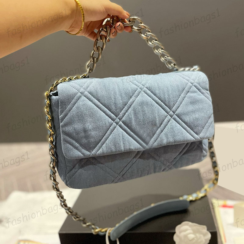 

Womens Classic Flap 19 Bicolore Quilted Denime Bags Mini/Medium/Jumbo Silver Hardware Crossbody Shoulder Large Capacity Pocket Handbags 20CM/25CM/30CM, Box